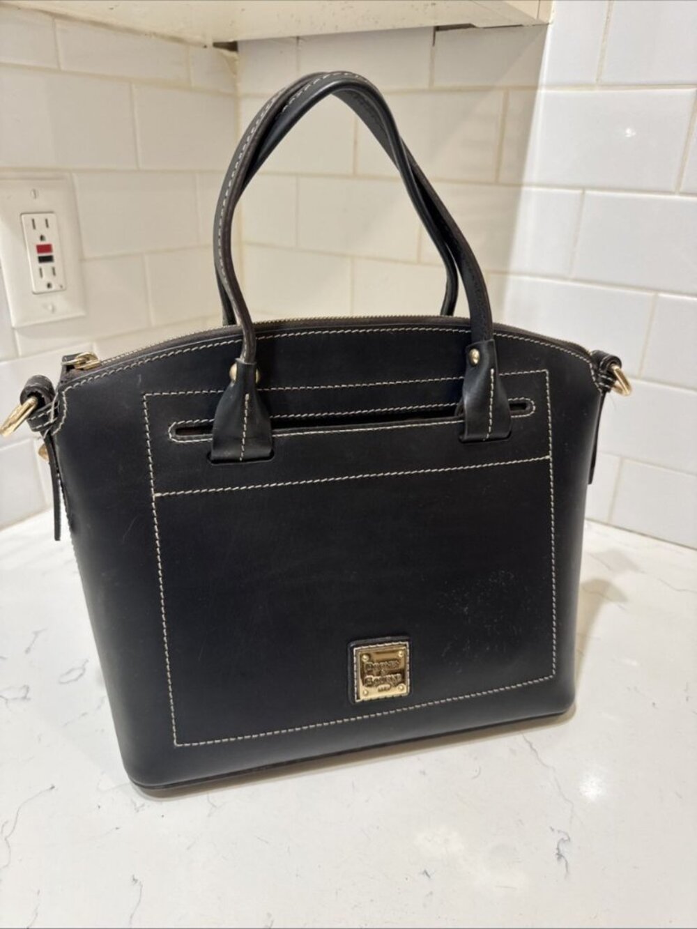As Is Dooney and Bourke Black Leather Satchel Bag Tote - Picture 2 of 16